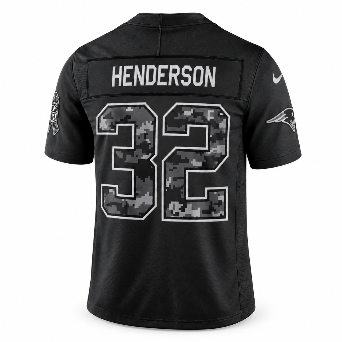 Men’s TreVeyon Henderson #32 New England Patriots 2026 Salute to Service Stitched Limited Jersey – Black