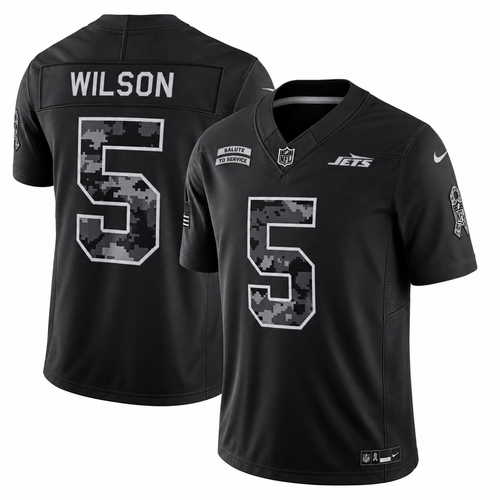 Men's Garrett Wilson #5 New York Jets Black Salute to Service Stitched Limited Jersey