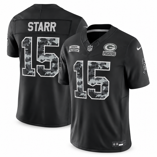 Men's Bart Starr Green Bay Packers 2026 Salute to Service Stitched Limited Jersey - Black