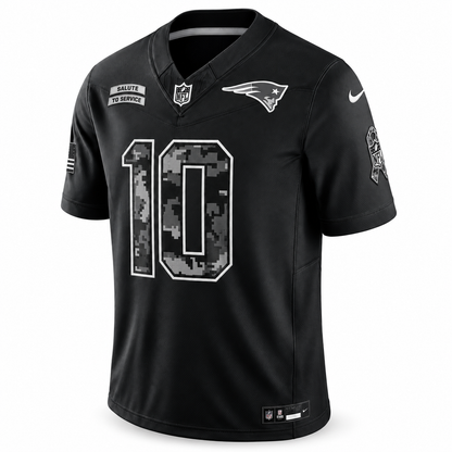 Men’s Drake Maye #10 New England Patriots 2026 Salute to Service Stitched Limited Jersey – Black