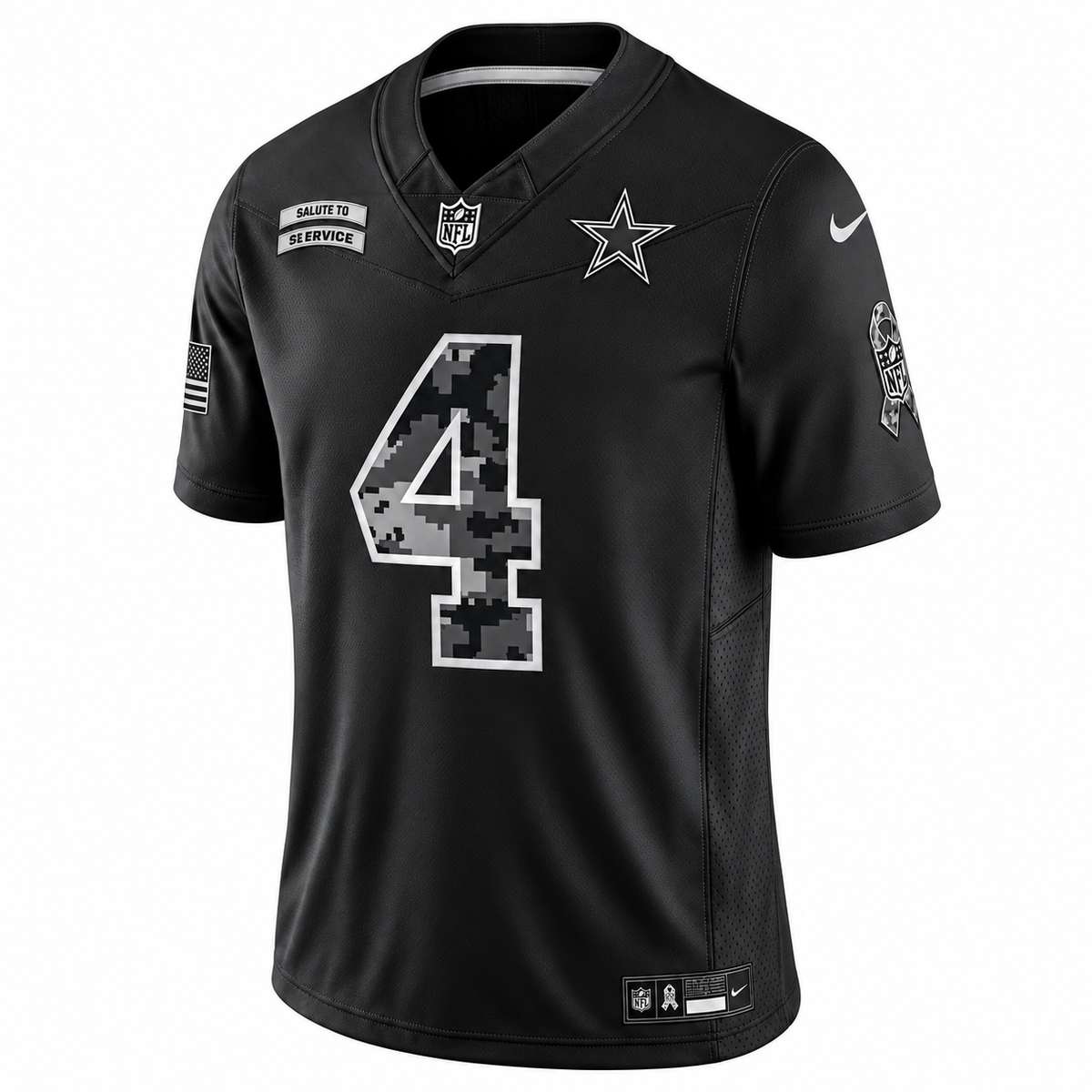 Men’s Dak Prescott #4 Dallas Cowboys Black Salute to Service Stitched Limited Jersey