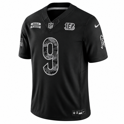 Men’s Joe Burrow #9 Cincinnati Bengals Black Salute to Service Stitched Limited Jersey