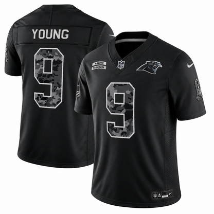 Men’s Bryce Young #9 Carolina Panthers 2026 Salute to Service Stitched Limited Jersey – Black