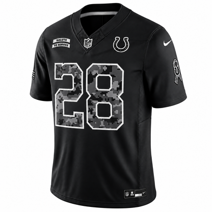 Men’s Jonathan Taylor #28 Indianapolis Colts Black Salute to Service Stitched Limited Jersey