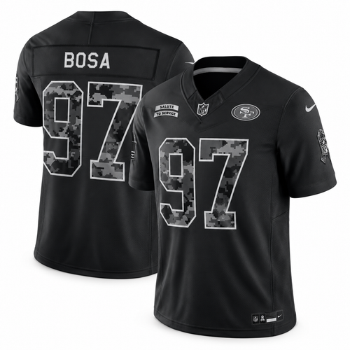 Men’s Nick Bosa #97 San Francisco 49ers 2026 Salute to Service Stitched Limited Jersey – Black