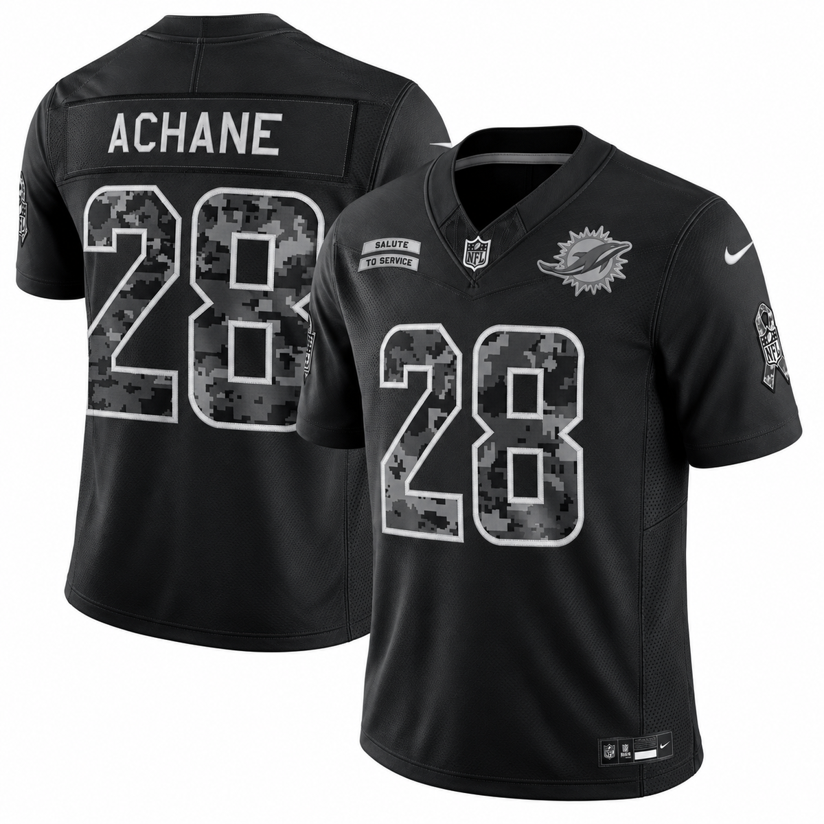 Men’s De’Von Achane #28 Miami Dolphins 2026 Salute to Service Stitched Limited Jersey – Black